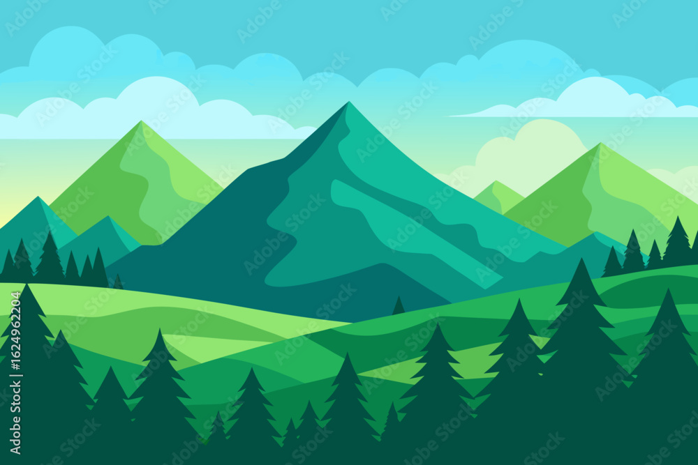 Fototapeta premium Vibrant Serene Mountain Landscape Rendered Art Scenic Beauty