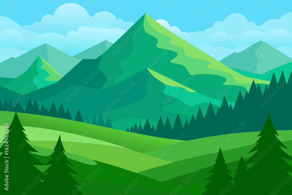 Fototapeta premium Vibrant Serene Mountain Landscape Rendered Art Scenic Beauty