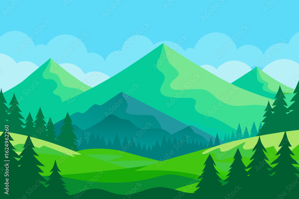 Fototapeta premium Vibrant Serene Mountain Landscape Rendered Art Scenic Beauty