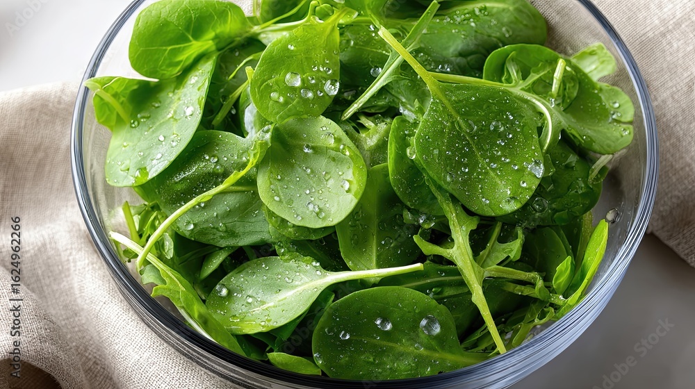 Obraz premium Freshly Picked Baby Spinach, Arugula, and Pea Shoots Ready for Healthy Meals and Salads Preparation