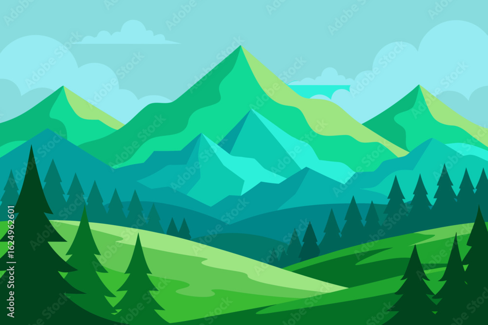 Fototapeta premium Vibrant Serene Mountain Landscape Rendered Art Scenic Beauty
