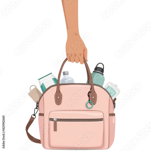 Parent holding diaper bag