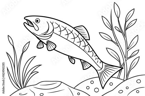 coloring page line art the loach fish black vector