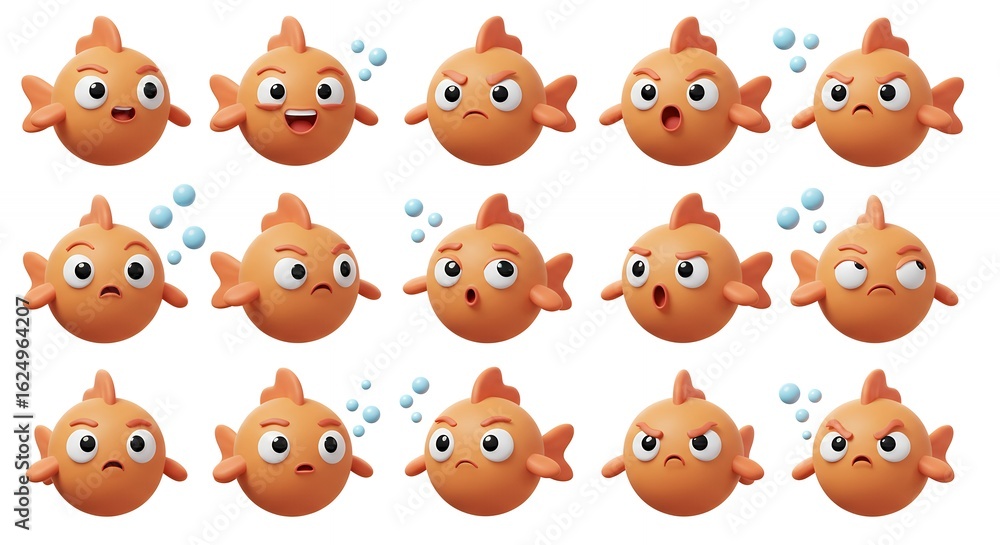 Cartoon goldfish set with various expressions Cartoon goldfish set with various expressions