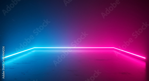 Futuristic Glowing Neon Light Floor with Blue and Pink Gradient Background Space