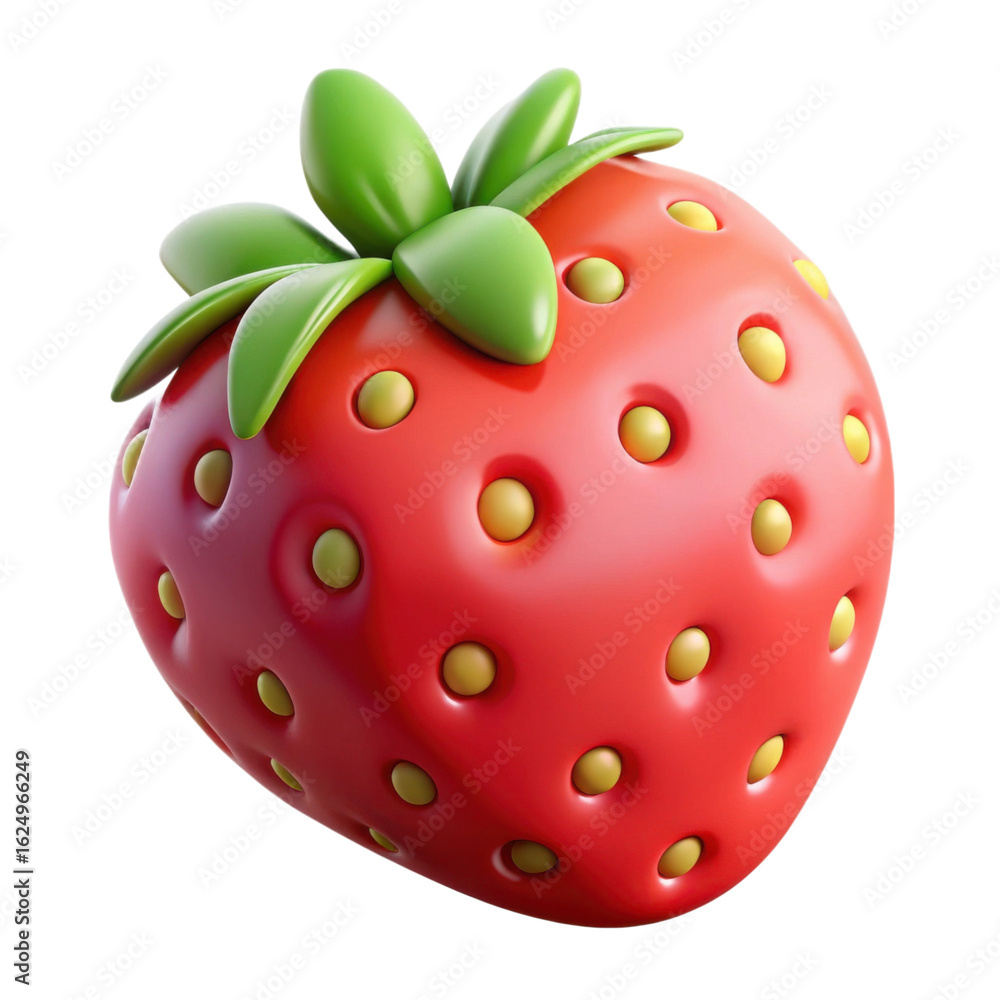 Fototapeta premium Vibrant 3d rendered strawberry with green leaves against a black background