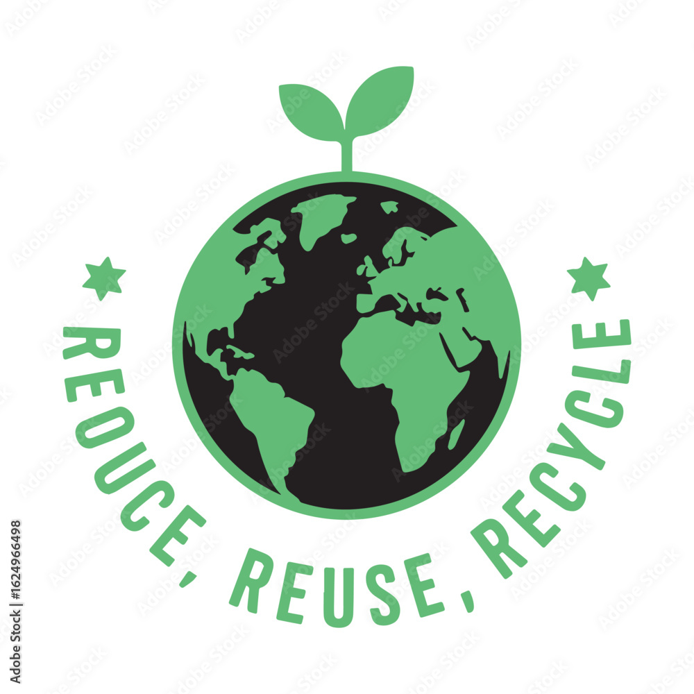 Recycle-themed Earth with plant sprout and circular text “Reduce Reuse Recycle,” clean and green, vector illustration design Recycle-themed Earth with plant sprout and circular text “Reduce Reuse Recycle,” clean and green, vector illustration design