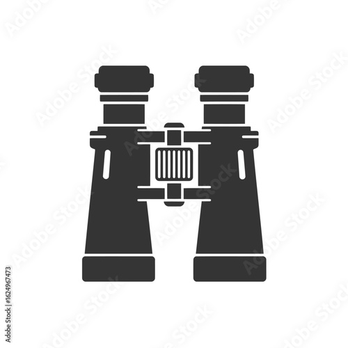 Vector art of a black silhouette icon of binoculars, representing observation and exploration, isolated on a white background