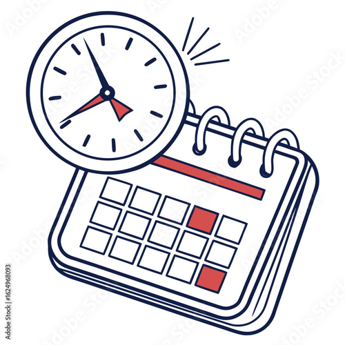 Illustration of a clock with a calendar showing marked dates for time management and scheduling tasks