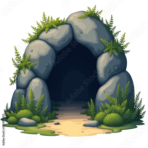 Rocky cave with vegetation
