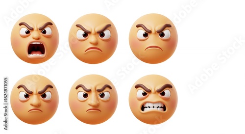 Set of cartoon faces expressing anger and displeasure
