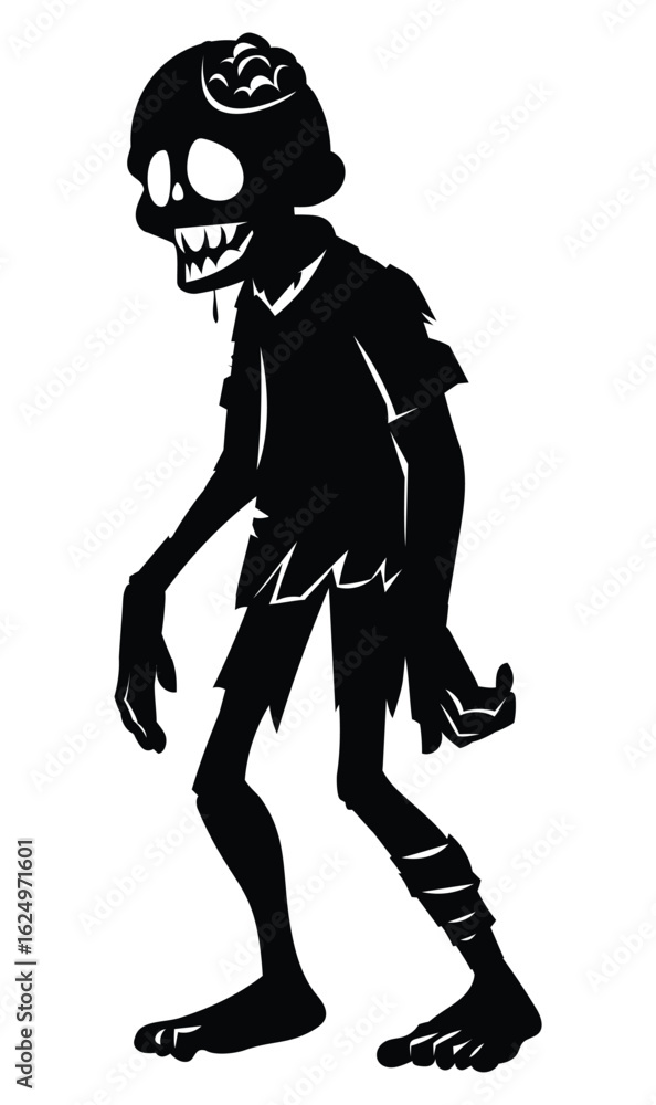Silhouette of a spooky and scary zombie character with a tattered clothes and exposed brain. Vector cartoon illustration Silhouette of a spooky and scary zombie character with a tattered clothes and exposed brain. Vector cartoon illustration