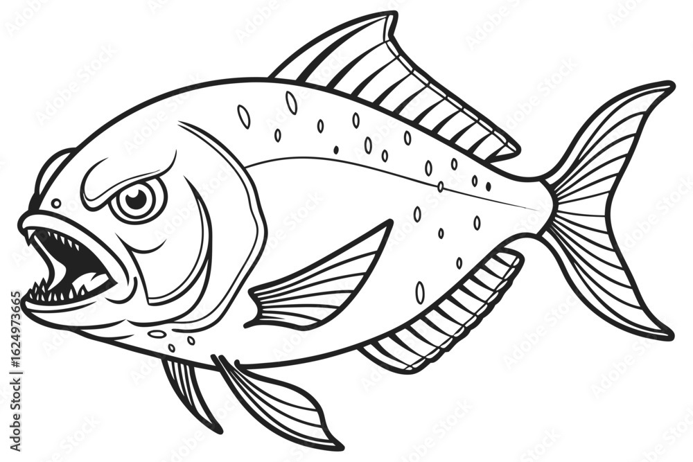 Fototapeta premium coloring page line art the piranha fish black vector