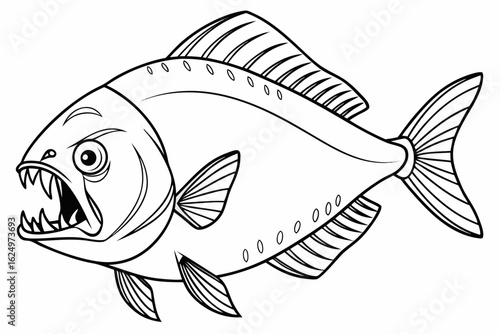 coloring page line art the piranha fish black vector