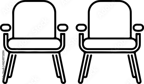 Minimalist Waiting Room Office Chair Vector Icons, Modern Guest Seating Line Art Illustration, Professional Furniture Outline Graphics for Business Interior Design, Reception Area Seating Duo Sketch