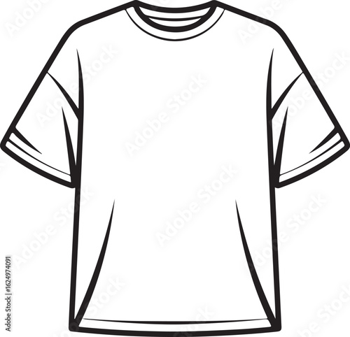 Minimal Front Outline of Oversized T-Shirt – Vector Apparel Line Art for Clothing Templates
