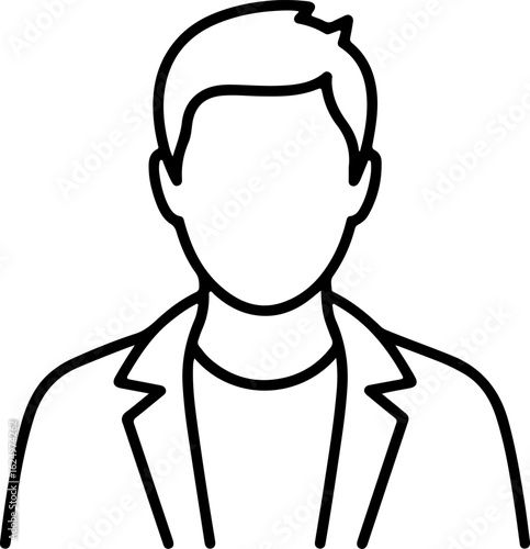 Clean outline icon of a man in a casual jacket with a blank face, a simple and versatile avatar for user profiles, websites, and generic person representations. 