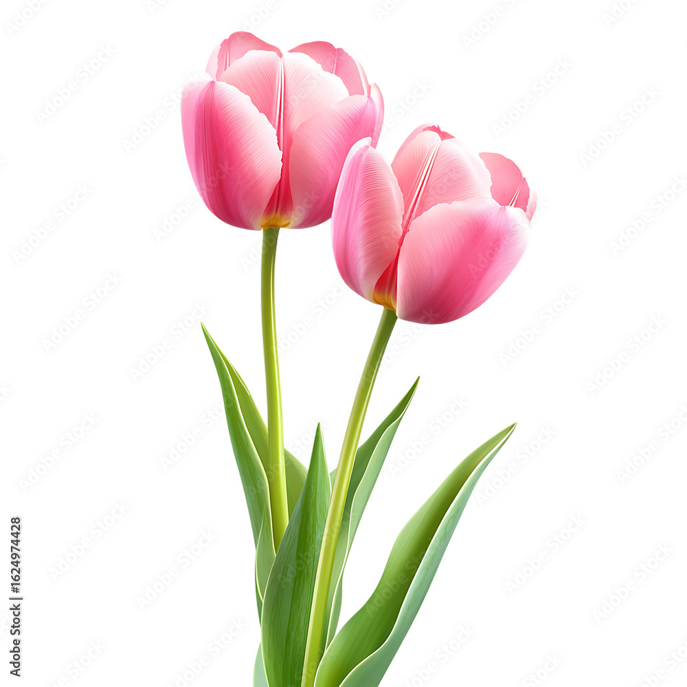 Fototapeta premium Pink Tulips Spring Flowers Botanical Illustration Floral Design On Transparent Background