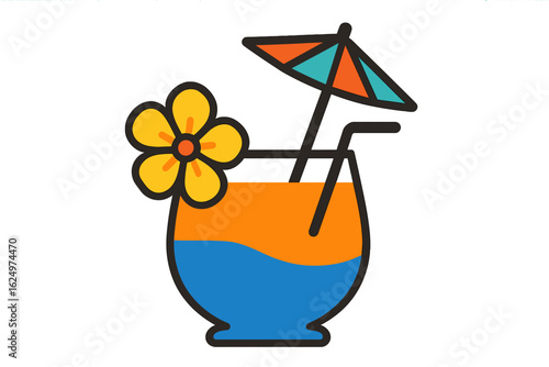 Vibrant summer drink featuring floral accents and a parasol, perfect for a tropical getaway