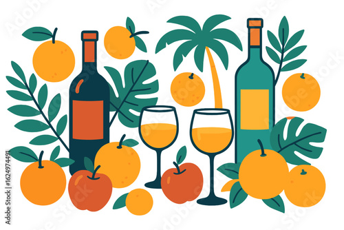 A hand-drawn minimalist design depicting a coastal lifestyle is presented in a modern vector illustration that is easily scalable and editable