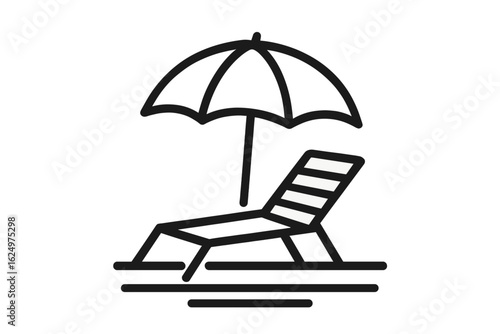 Iconic illustration of a sun lounger accompanied by a parasol, suitable for branding and advertising purposes