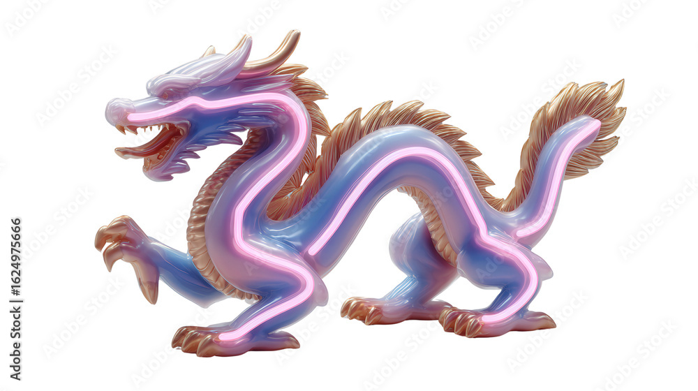 Fototapeta premium Colorful 3D Dragon Illustration with Smooth Curves and Striking Features for Fantasy and Art Projects
