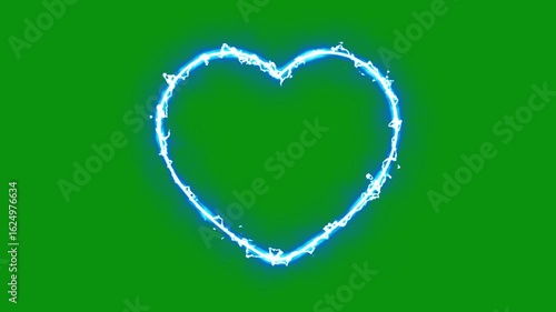 Heart shape with lightning energy sparks on green screen background