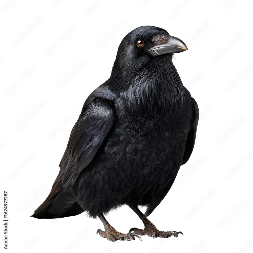 Fototapeta premium Majestic Black Bird Perched Gracefully with Intense Eyes and Textured Feathers in Natural Habitat