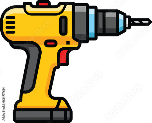 Modern yellow cordless drill illustration for construction and home improvement projects