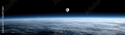 A high-altitude balloon hovers above the Earth, showcasing a breathtaking view of the planet's curvature and atmosphere on a black sky, Edge AI, Satellite Internet in Local AI and global connectivity