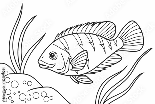 coloring page line art the oscar fish black vector