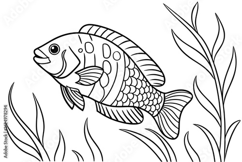 coloring page line art the oscar fish black vector