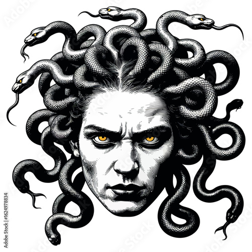 head of the face of a man with snake