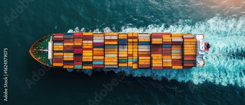 Aerial View of a Cargo Ship Sailing on the Ocean