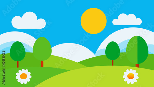 Bright Spring Landscape Featuring a Vibrant Tree Canopy Vector Art