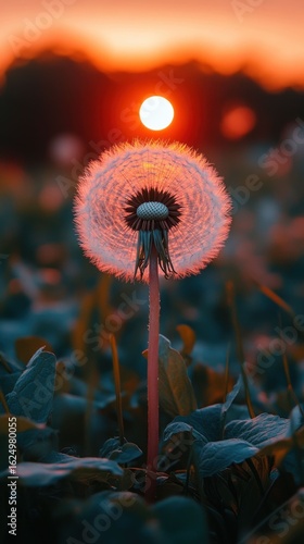 Sunset Dandelion Wishes: A Serene Silhouette at Dusk