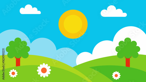 Bright Spring Landscape Featuring a Vibrant Tree Canopy Vector Art