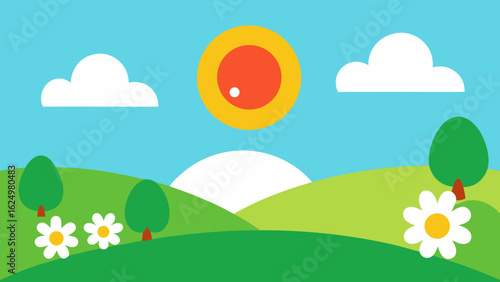 Bright Spring Landscape Featuring a Vibrant Tree Canopy Vector Art
