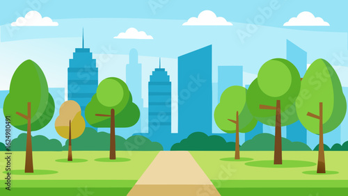 Dynamic Urban Park Illustration Featuring Modern Geometric Tree Designs
