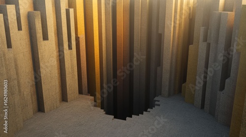 Abstract Canyon: Golden Hues and Geometric Structures