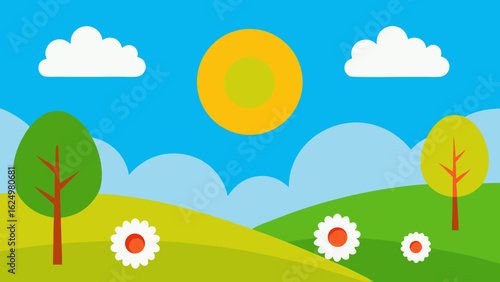 Bright Spring Landscape Featuring a Vibrant Tree Canopy Vector Art