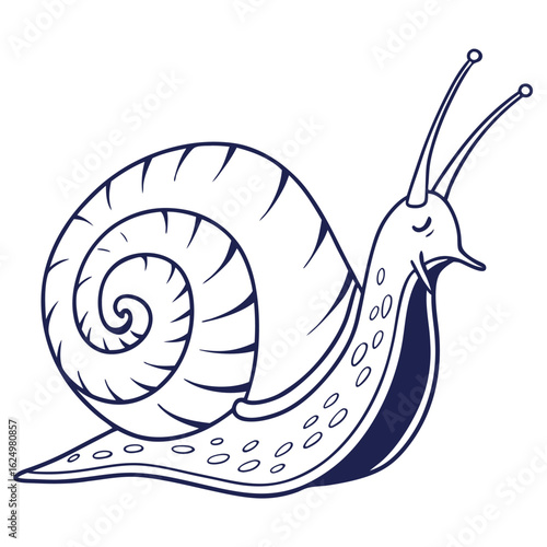 Cute brown cartoon snail with a spiral shell on a white background, a slow animal garden illustration vector design