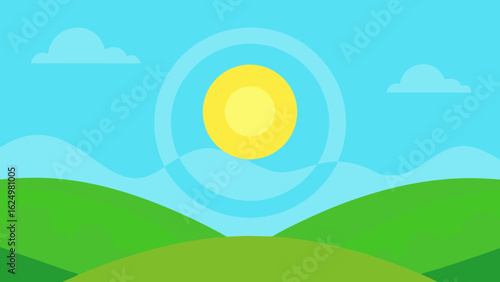 Bright Green Valley with Soft Grass and Minimal Trees Vector Art