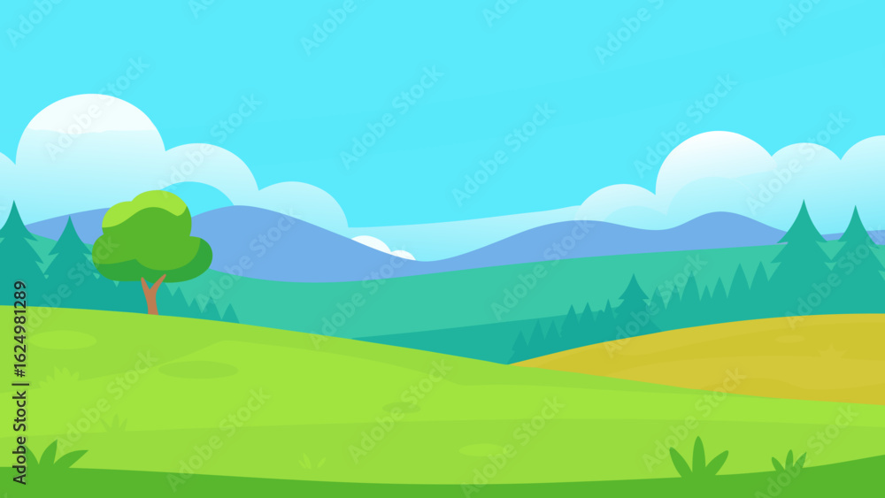 Fototapeta premium Bright Spring Landscape Featuring a Tree Canopy and Vibrant Greenery