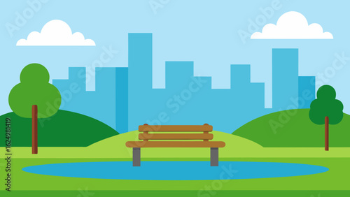 Cozy 2D Park Scene with Rolling Green Lawns and Serene Outdoor Space