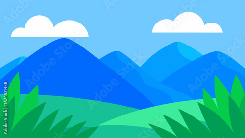 Refreshing Vector Landscape with Textured Grass and Open Blue Sky