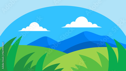 Refreshing Vector Landscape with Textured Grass and Open Blue Sky
