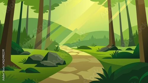 Lush 2D Vector Forest Clearing with Small Mounds and Greenery Scene