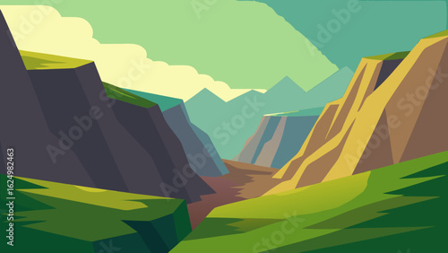 Secluded Mountain Lake Vector Illustration with Peaceful Nature Scene