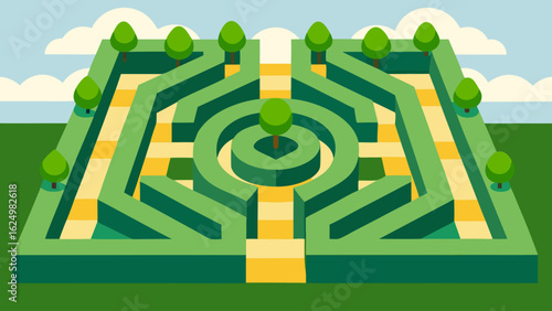 Clean Symmetrical Top Down View of a Botanical Garden Vector Layout